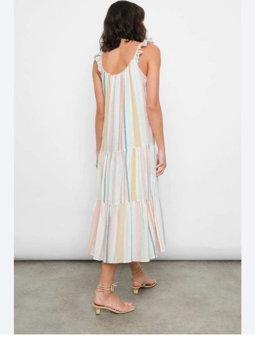 Rails Capri Melon Stripe Linen Blend Tiered Midi Dress Coastal Boho S Resortwear